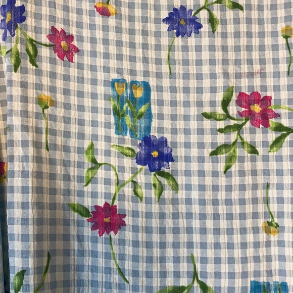 Graver Studios Blue Gingham Floral L summer Blouse Cool  Fun Made In USA - Picture 2 of 4